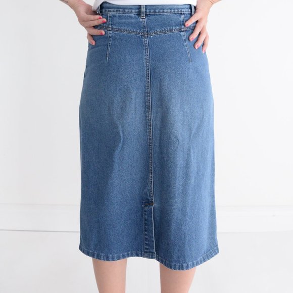 Vintage Pennmans Midi Medium Wash Denim Jean Skirt Size 8 - Picture 4 of 15